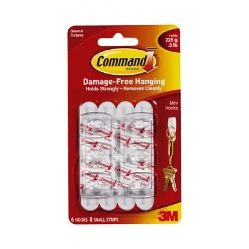 17006CLR Command 6 mini clear hooks With 8 clear strips (36pkt/Ctn) XA006701701