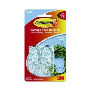 3M 17091CLR 2 medium Hooks,4 clear strips Command  36pkt/ctn XA006701578