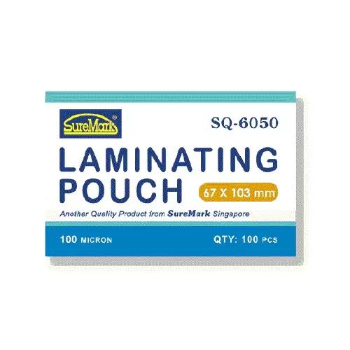 Suremark Sq6050 Laminating Pouch 67 X 103mm 100mic 100's bx