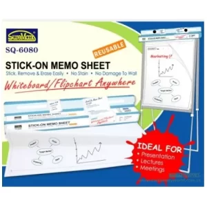 SQ6080 600x800mm Self Stick White board roll of 24 continue sheets, reusable memo sheet