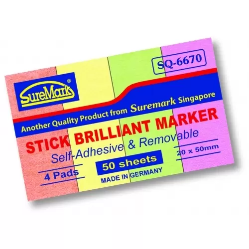 SQ 6670 Stick Note Pad 20 X 50mm (4/Pk)