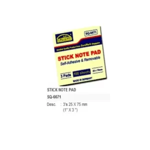 Sq6671 Stick Note Pad 1''X 3'' (3/Pk) Yellow
