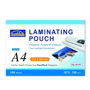 Suremark SQ6040 Laminating Pouch A4 216 X 303mm 100mic 100's bx