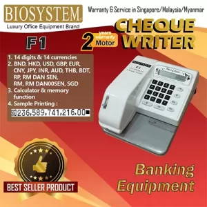 Biosystem F1 Cheque Writer 14 Currencies(SGD,BND,HKD,USD,GBP,EUR,CNY,JPY,INR,AUD,THB,BDT,RP,RM)