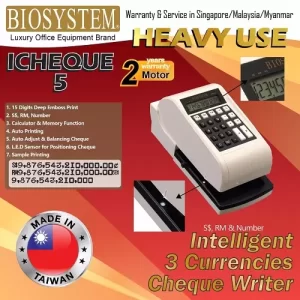BIOSYSTEM Icheque 5 Biosystem 3 Currencies Cheque Writer (S$,RM& Number)