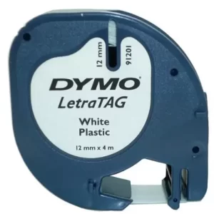 Dymo 91201/91221 Letratag Tape Plastic White 12mm x 4m (10'S/Pkt )
