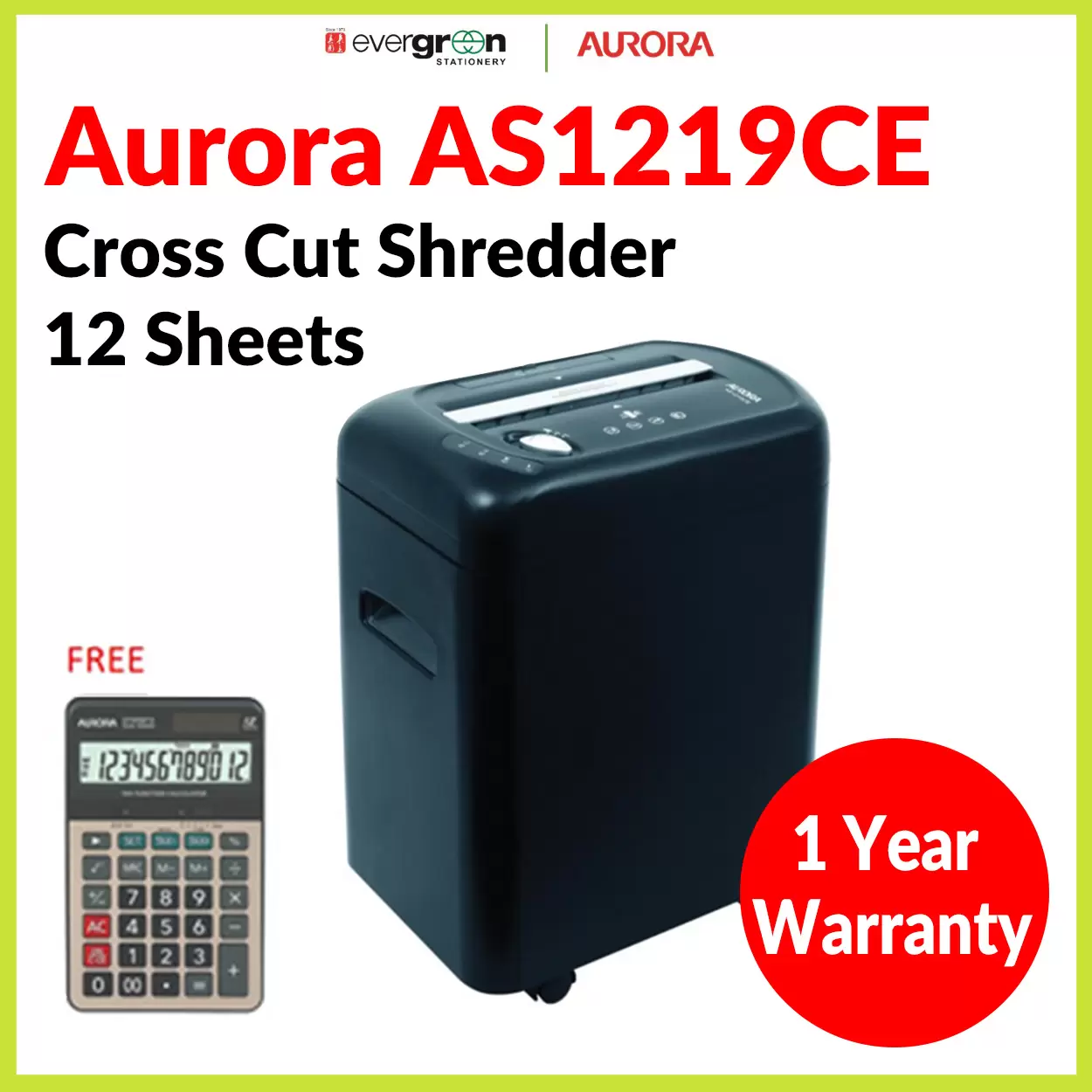 Aurora As1219ce 12sheet Cross-Cut Shredder