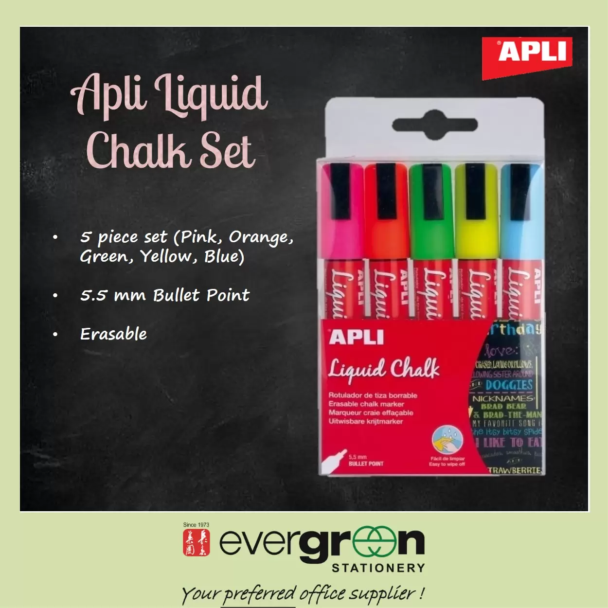 Apli Liquid Chalk Bullet Point 5.5mm Asst 5 Colour